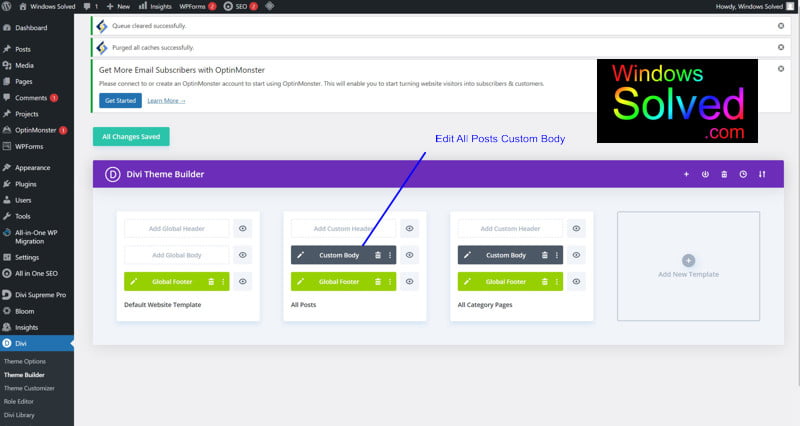 Divi Theme Builder - Edit All Posts Custom Body template