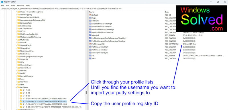 Finding User Profiles and User Names in the Windows Registry Editor