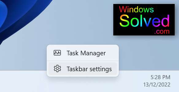 Opening Taskbar and Task Manager in Windows 11 from the taskbar