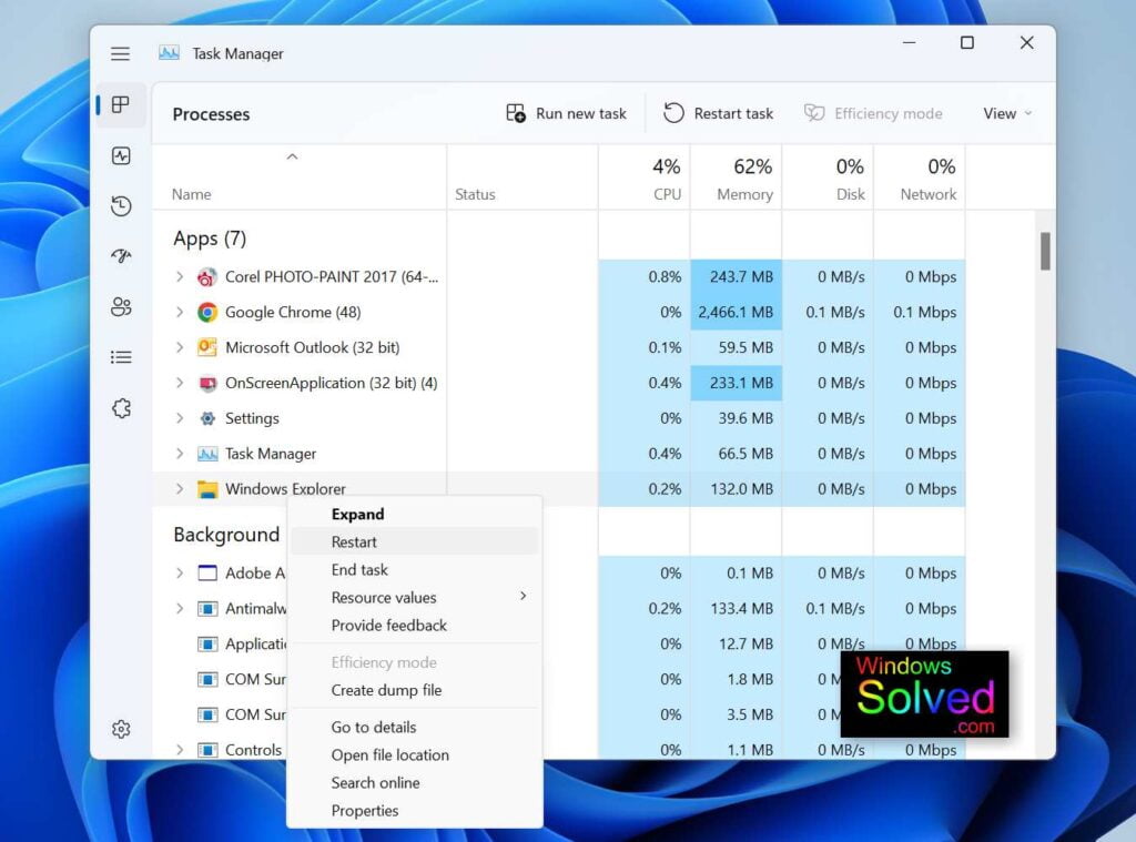 Restarting Windows Explorer Process in Windows 11