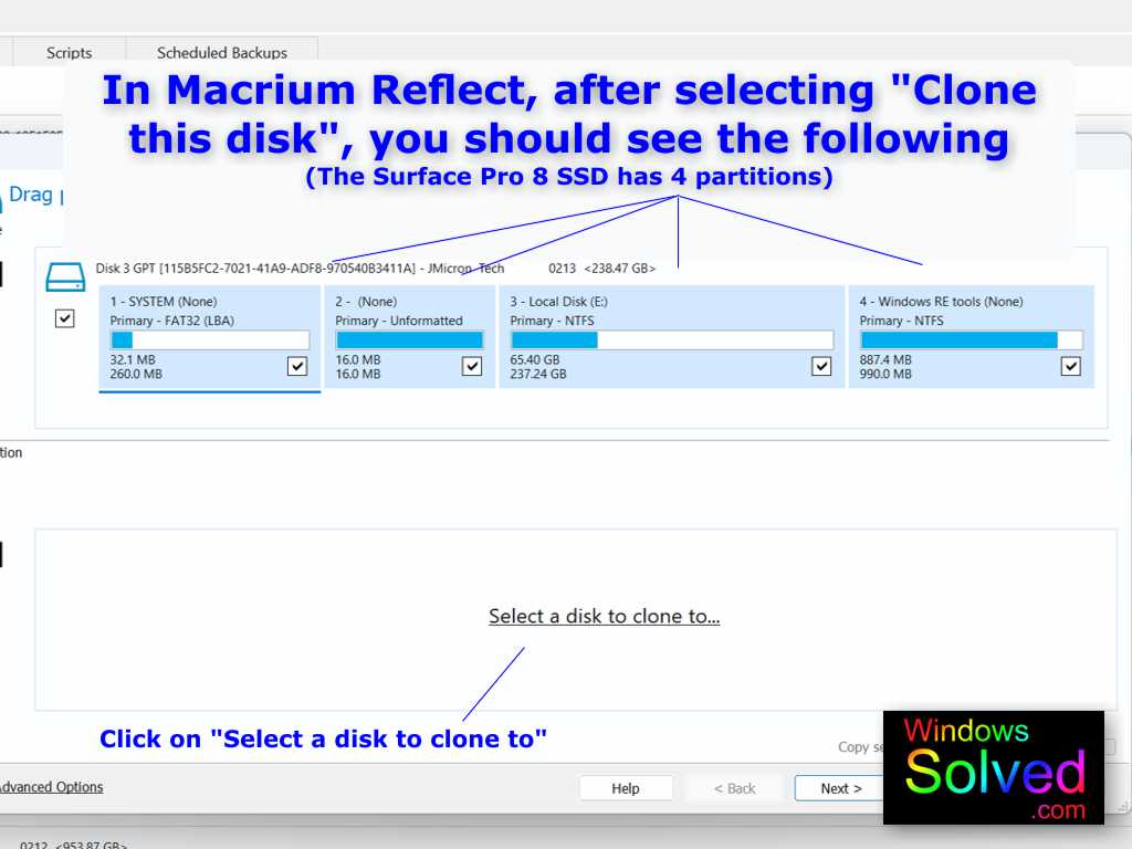 Cloning the Surface Pro 8 SSD to a new SSD in Macrium Reflect