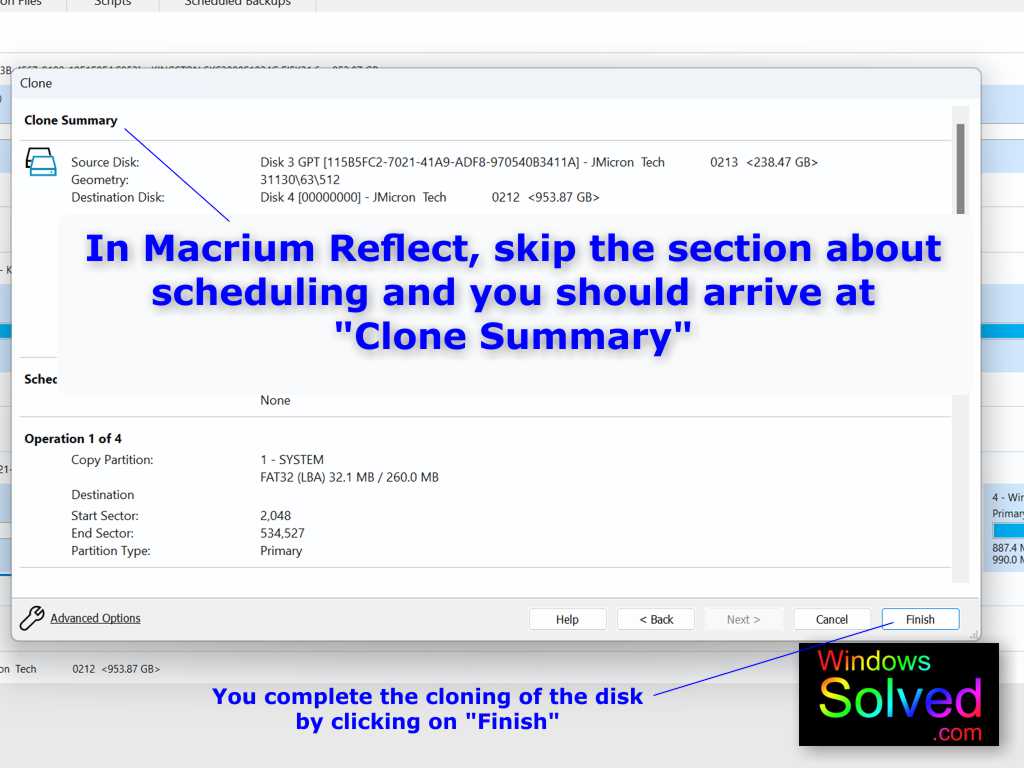 Finalizing the cloning of your Surface Pro 8 SSD in Macrium Reflect