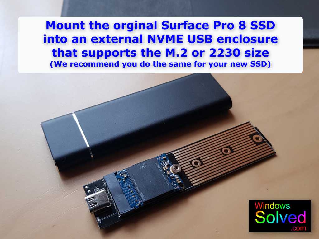 Mount your Surface Pro 8 into an external USB enclosure