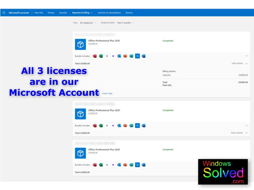 Our Microsoft Office 2021 Licence keys are stored in our Microsoft Account