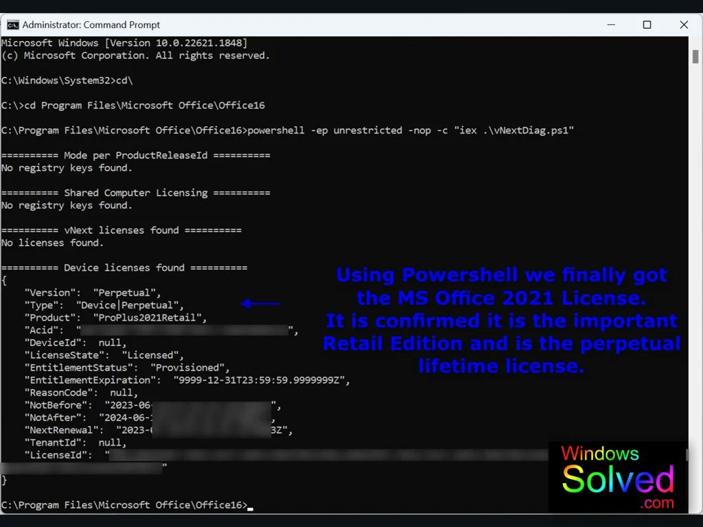 Using Powershell to confirm the license type for Microsoft Office 2021